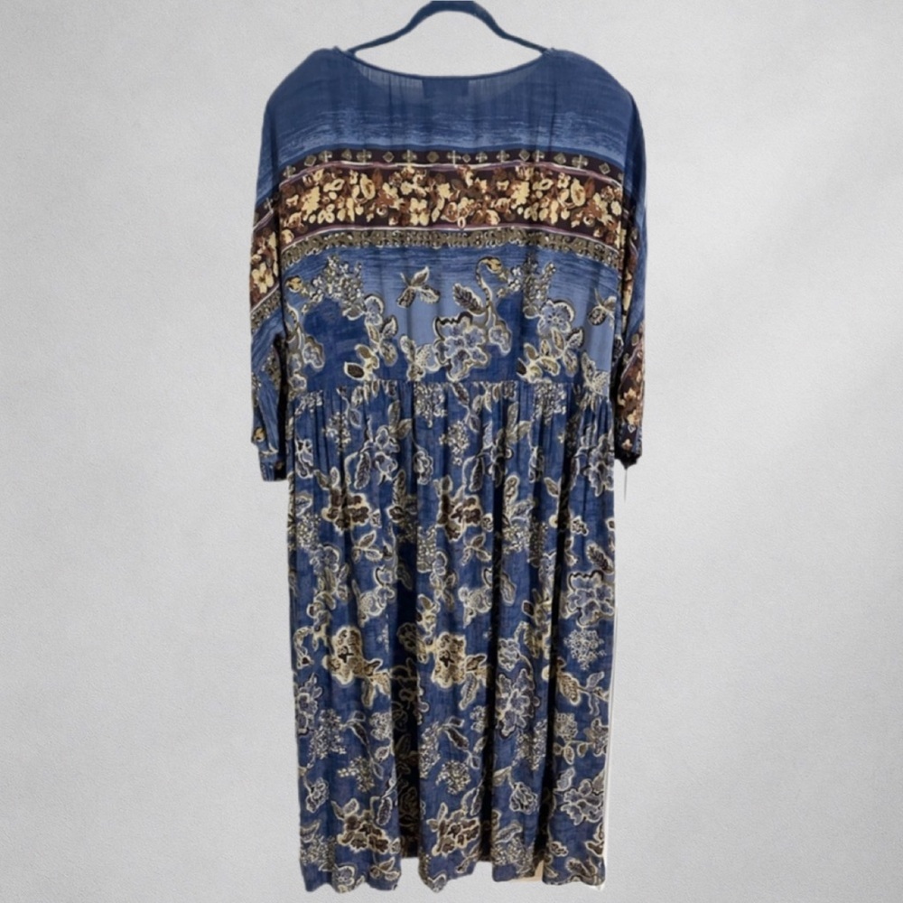Vintage Carole Little Dress 20 Boho Floral Mid Dress Rayon Blue 11/4 - Picture 3 of 6